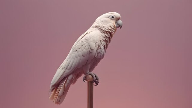 Elegant white parrot perched against a soft pink background