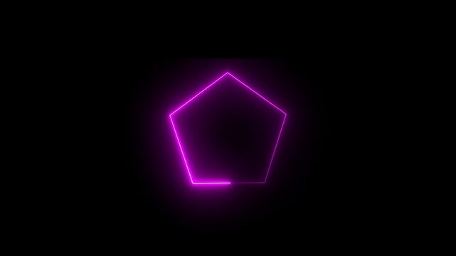 Neon animation of pentagon shape on black background. Animated neon pentagon icon on a black background glowing geometric shape. shape animation