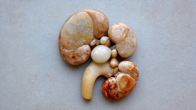 Kidney Stones Medical Illustration, Detailed Anatomy of Renal Calculus Formation in Urinary Tract, Visualization of Nephrolithiasis Pain, Obstruction and Treatment for Urology Diagnosis, Patient Educa