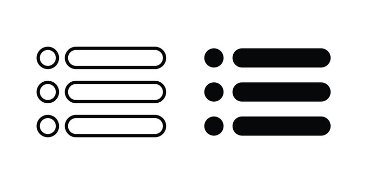 Menu icon outline style. Black solid silhouette style icons