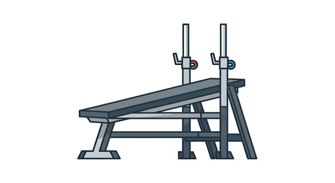 A dark gray weight bench with upright posts for weights