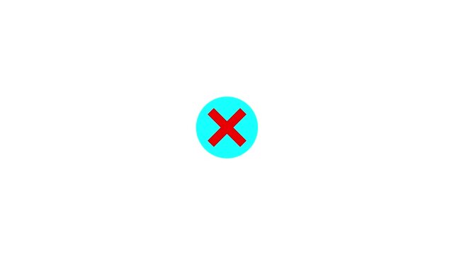 Incorrect wrong answer no entry cross with diagonal strokes and rounded corners animating on and off the screen with plain black background that can be made invisible using screen blend mode 4K