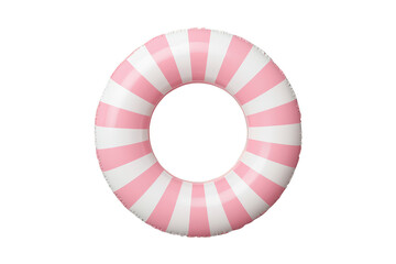 Naklejka na ściany i meble Pink and white striped inflatable swim ring for summer recreation, pool fun, and beach vacations on transparent background