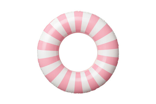 Pink and white striped inflatable swim ring for summer recreation, pool fun, and beach vacations on transparent background