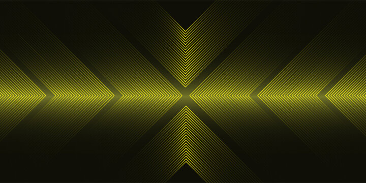 Abstract yellow neon glowing lines in arrow shape on dark background. High tech geometric vector illustration. eps10 benner poster