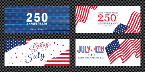 4th of July banners set vector illustration with USA flag elements and Independence Day typography © Farjana76