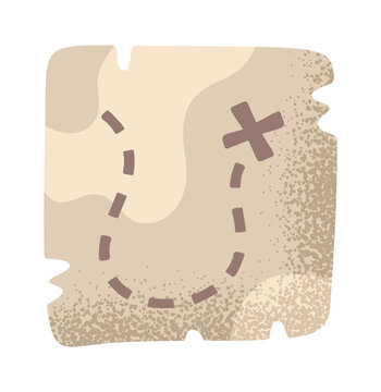 Treasure Map With X Route Cartoon Style