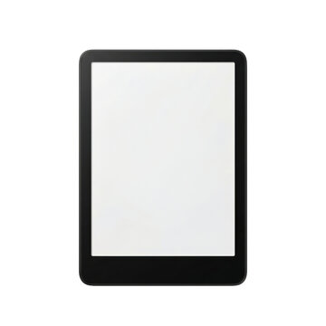 Electronic book reader with blank white screen, isolated on pure white background. Modern digital reading device.