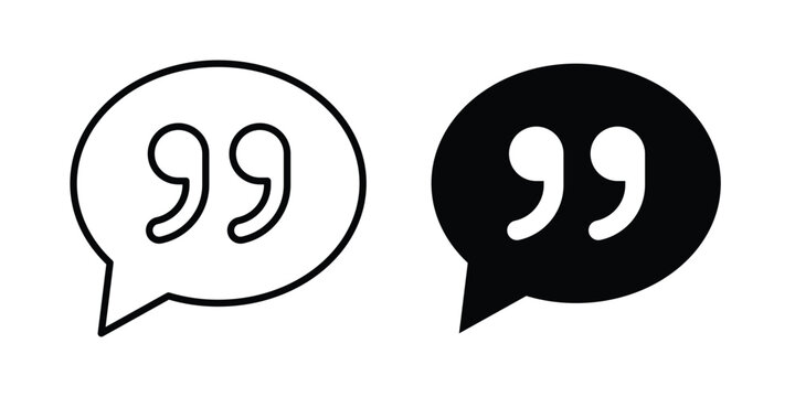 Quote Mark icon outline style. Black solid silhouette style icons