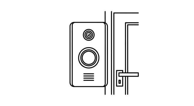 A stylized black and white illustration of a doorbell on a door frame