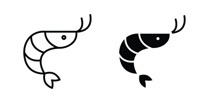Shrimp icon outline style. Black solid silhouette style icons