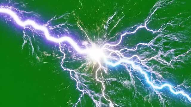 Dynamic Electrical Discharge with Lightning Bolts on Green Screen for Special Effects and Motion Graphics