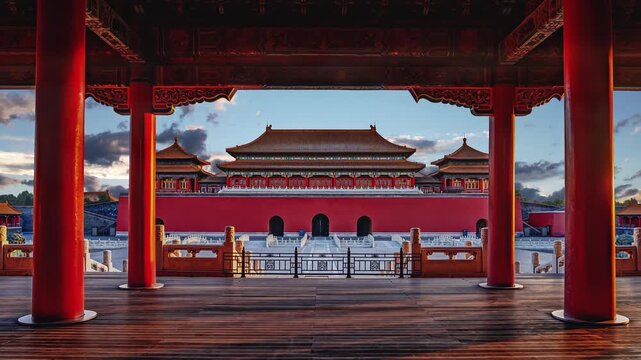 A dynamic time-lapse video capturing the changing light and movement around the Meridian Gate of the Forbidden City, highlighting its architectural grandeur.