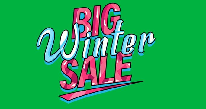 Digital animation of big winter sale text against black background