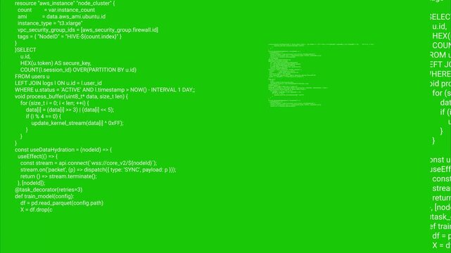 Digital programming code glitch and data error on chroma key green screen
