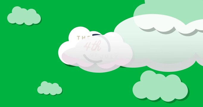 Rocket moving over happy independence day text on cloud icons against black background