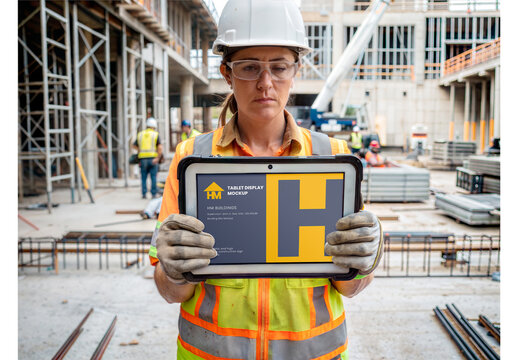 Tablet in a Construction Site Mockup