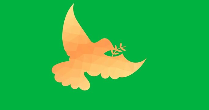 Digital animation of yellow dove bird icon flying against on black background
