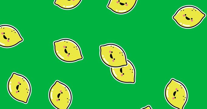 Digital animation of multiple lemon icons falling against black background