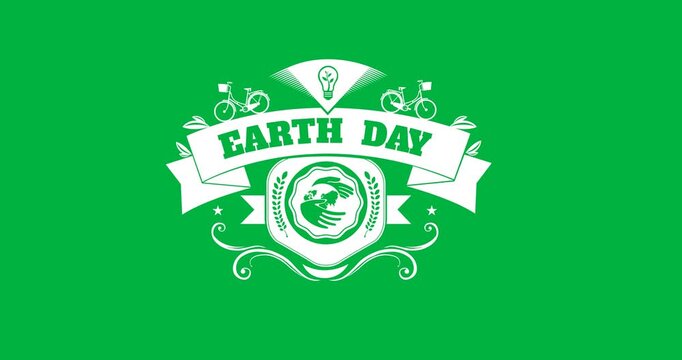 Digital animation of earth day text banner against black background