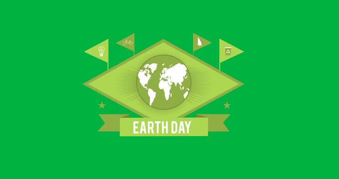 Digital animation of earth day text banner against black background