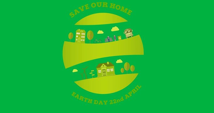 Digital animation of earth day text banner against black background