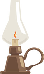 Naklejka premium Vintage magic lantern with burning candle flat vector icon, antique bronze holder candlestick with handle, medieval lamp