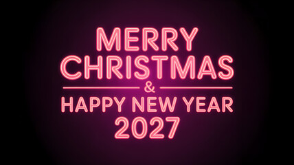 Obraz premium Retro Neon Sign Wishing Merry Christmas And Happy New Year 2027