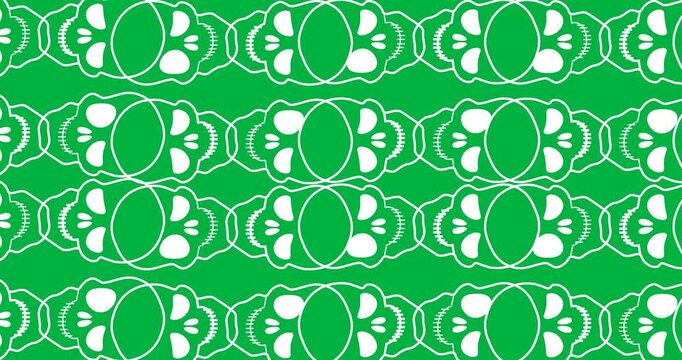 Halloween digital art features scary icons and skulls on a black background.