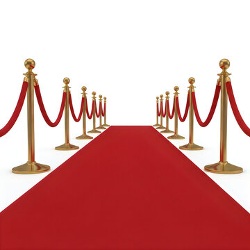 Red carpet with golden stanchions and velvet ropes