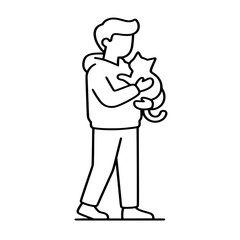 Fototapeta premium man Holding Cat Silhouette – Pet Lover Minimalist Illustration