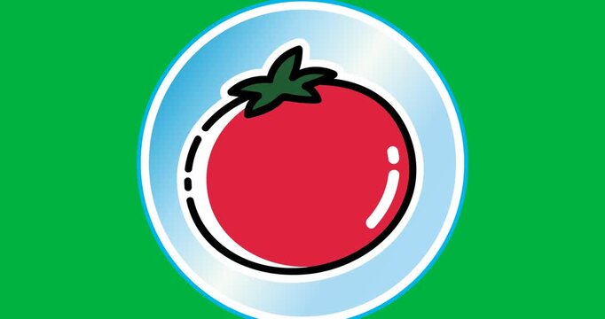 Digitally generated image of tomato icon on a blue banner against black background