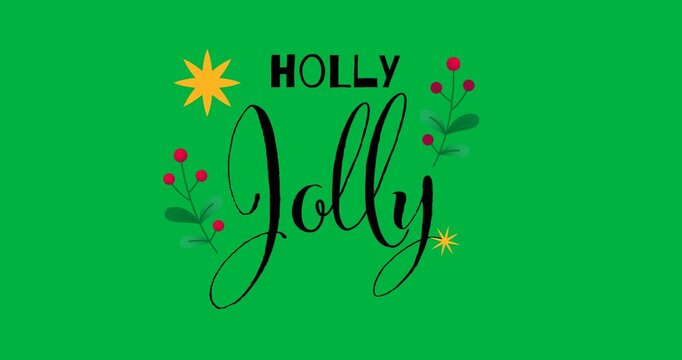 Digital animation of holly jolly text banner against white background