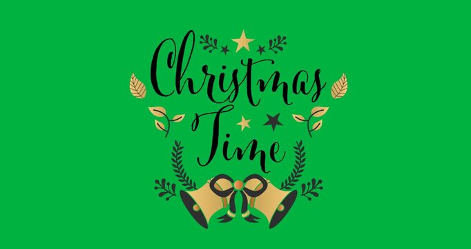 Digital animation of christmas time text banner against white background