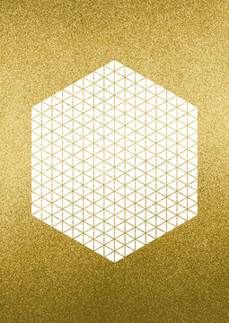 Large gold foil hexagonal mask with a transparent background