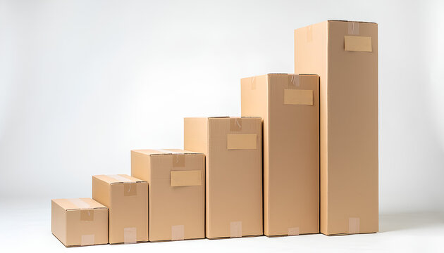Small Business Revenue Charts: Cardboard Boxes Arranged as Growing Bar Graph