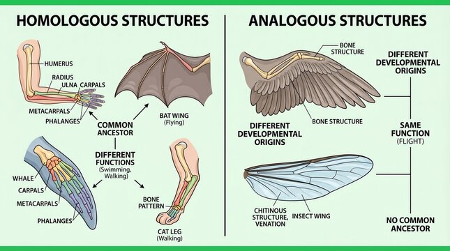 An educational illustration comparing homologous and analogous structures in biology