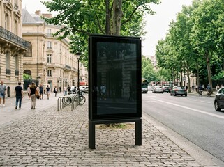 Empty digital advertising screen on busy paris street