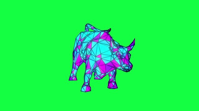 Vibrant bull strides forward with geometric patterns, greenscreen background