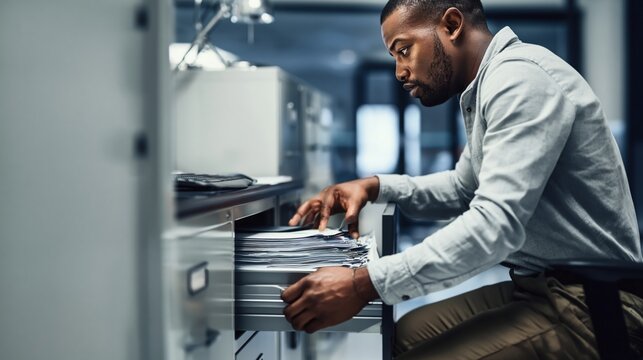 Organized Office Worker Managing Document Files