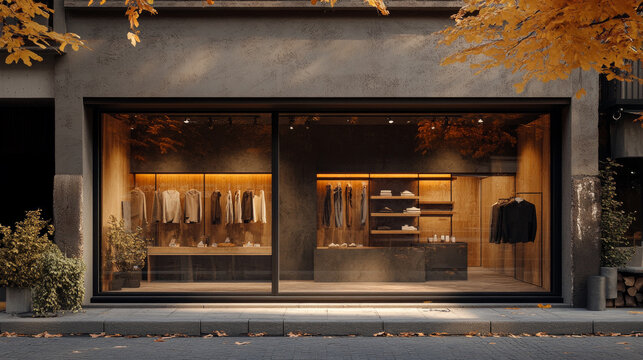 This modern shop, with its wooden interior and autumn leaves adorning the fa&ccedil;ade, provides the perfect backdrop for the world of fashion retail.