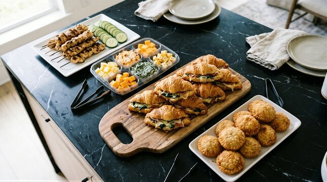 Catering setup serving various appetizers and finger foods