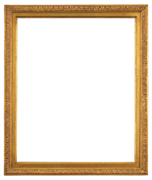 Golden picture frame on a transparent background, in PNG format.
