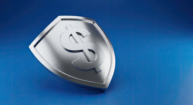 A silver shield with the initials "EP" embossed on it rests on a gradient blue background. The shield is sharply focused and appears three-dimensional, suggesting a high-quality rendering.