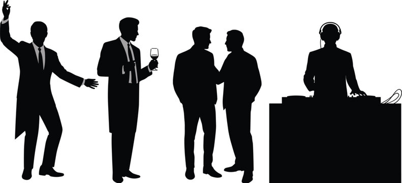 Silhouettes of Men in Formal Wear and aDJ at a Party or Event suit tuxedo