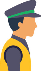Professional man wearing a uniform, hat, and yellow vest in flat vector icon style © anatolir
