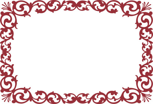 Ornate decorative frame with elegant classic deep red scrollwork vector illustration isolated on white for invitations and wedding designs.