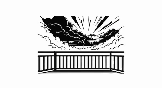 Dramatic stormy sky with rays seen from a balcony
