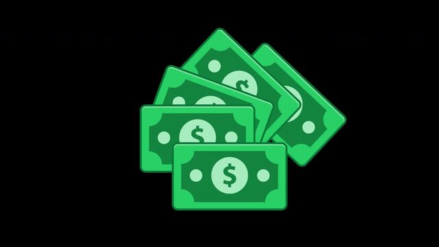 Animated Stack of Cash Banknotes Motion Loop for Finance Concept with Alpha Channel