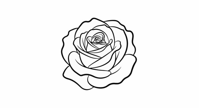Elegant line drawing of a single rose bloom with intricate petal details